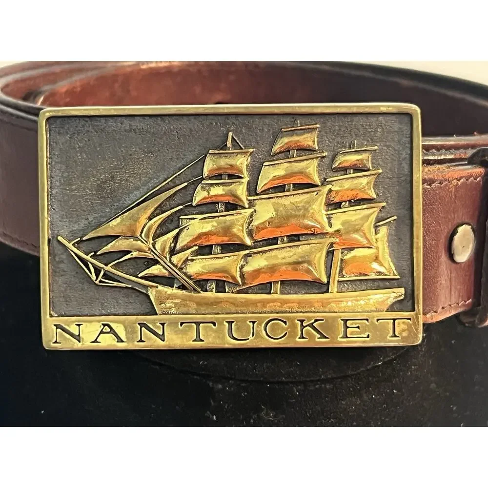 CRAFTMASTERS NANTUCKET Brass Majestic Clipper Ship Buckle & Leather USA Belt